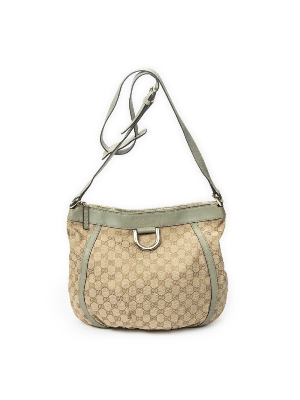 Gucci Large Shape D-ring Abbey Messenger Beige Light Green GG Canvas
